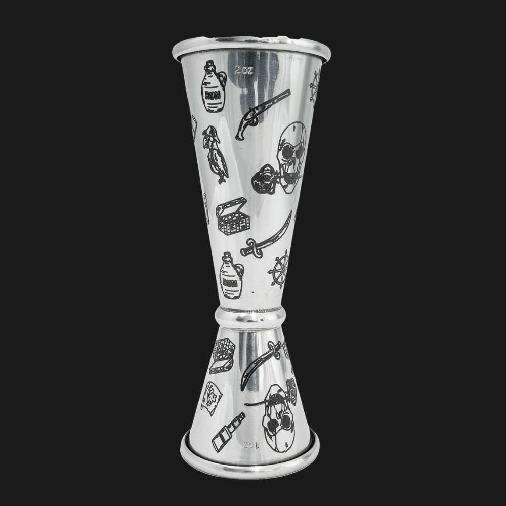 Jigger Japones 1-2 oz Grabado Skull Rose