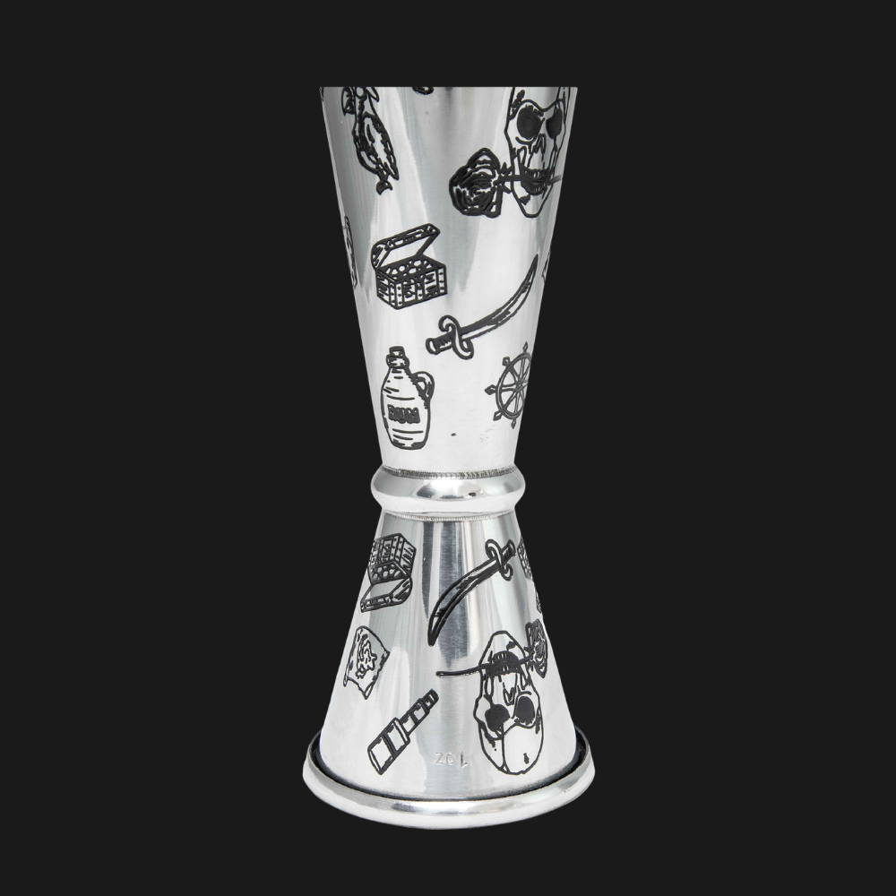 Jigger Japones 1-2 oz Grabado Skull Rose