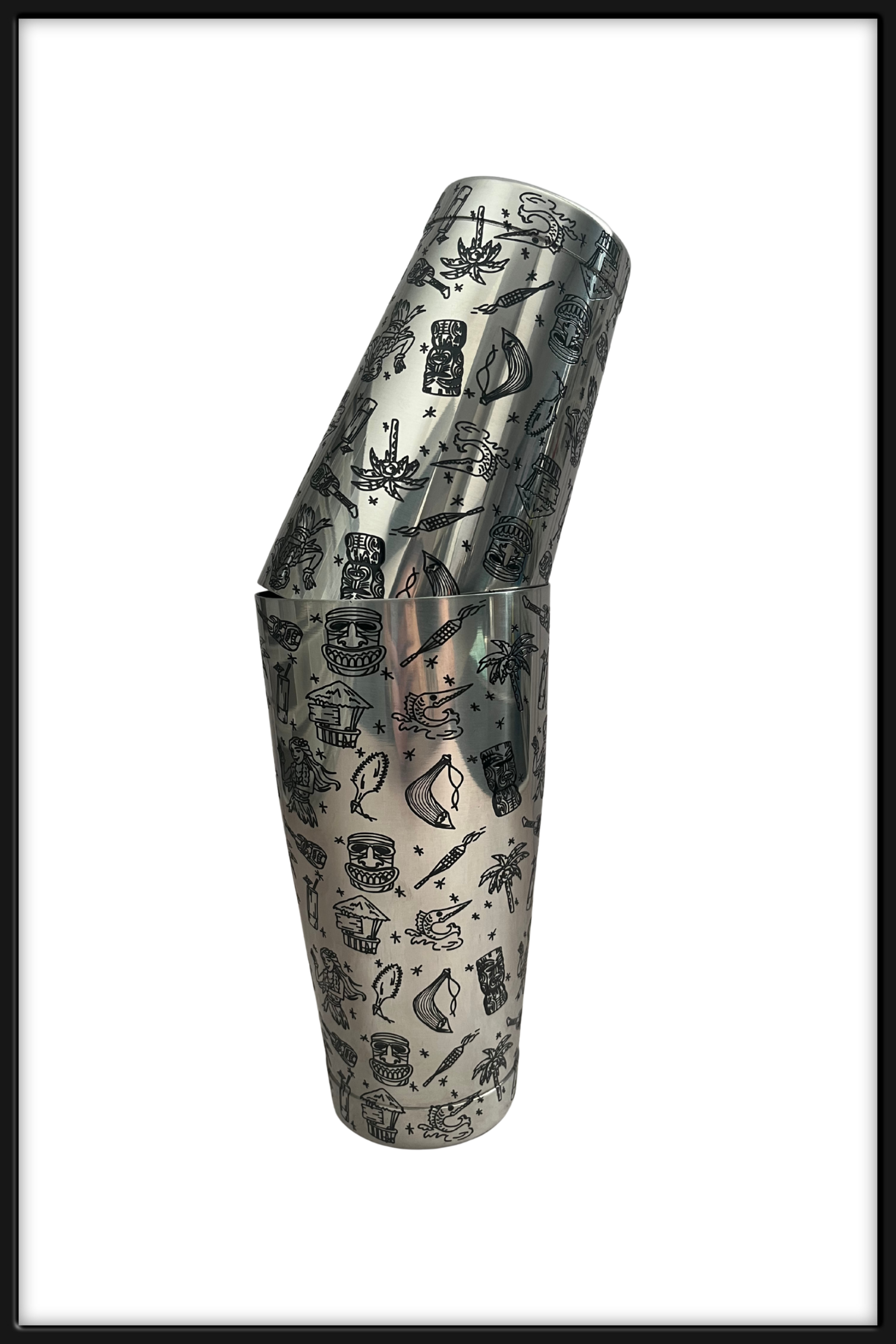 Shaker Boston Grabado Tiki Plata 28-18 Oz - Bartender On Duty