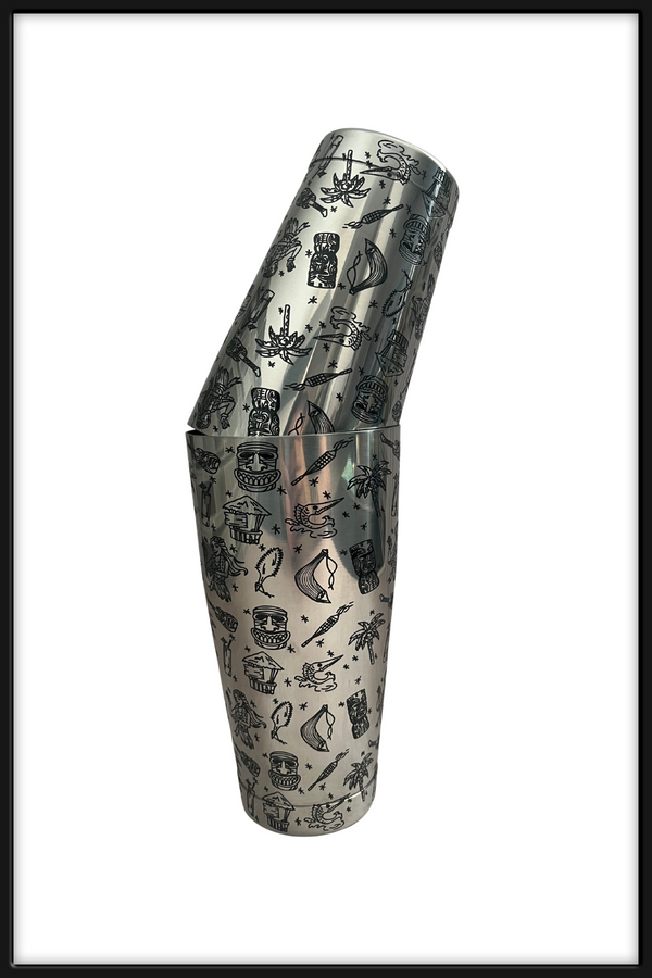 Shaker Boston Grabado Tiki Plata 28-18 Oz - Bartender On Duty