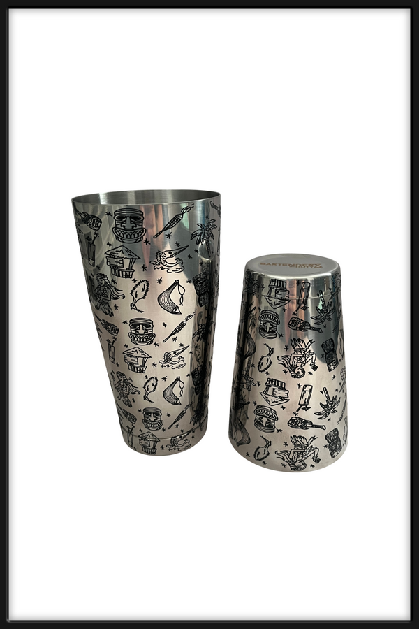 Shaker Boston Grabado Tiki Plata 28-18 Oz - Bartender On Duty